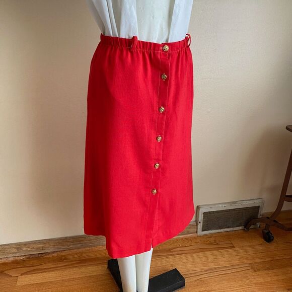 Vintage M Boston Traveler Red Textured BT Button Front Skirt Pockets Belt Loops - Picture 1 of 7